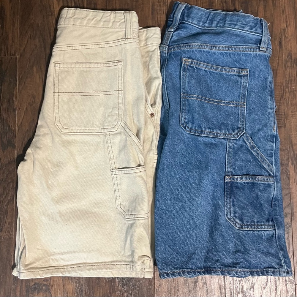 Cream and Blue jorts pair